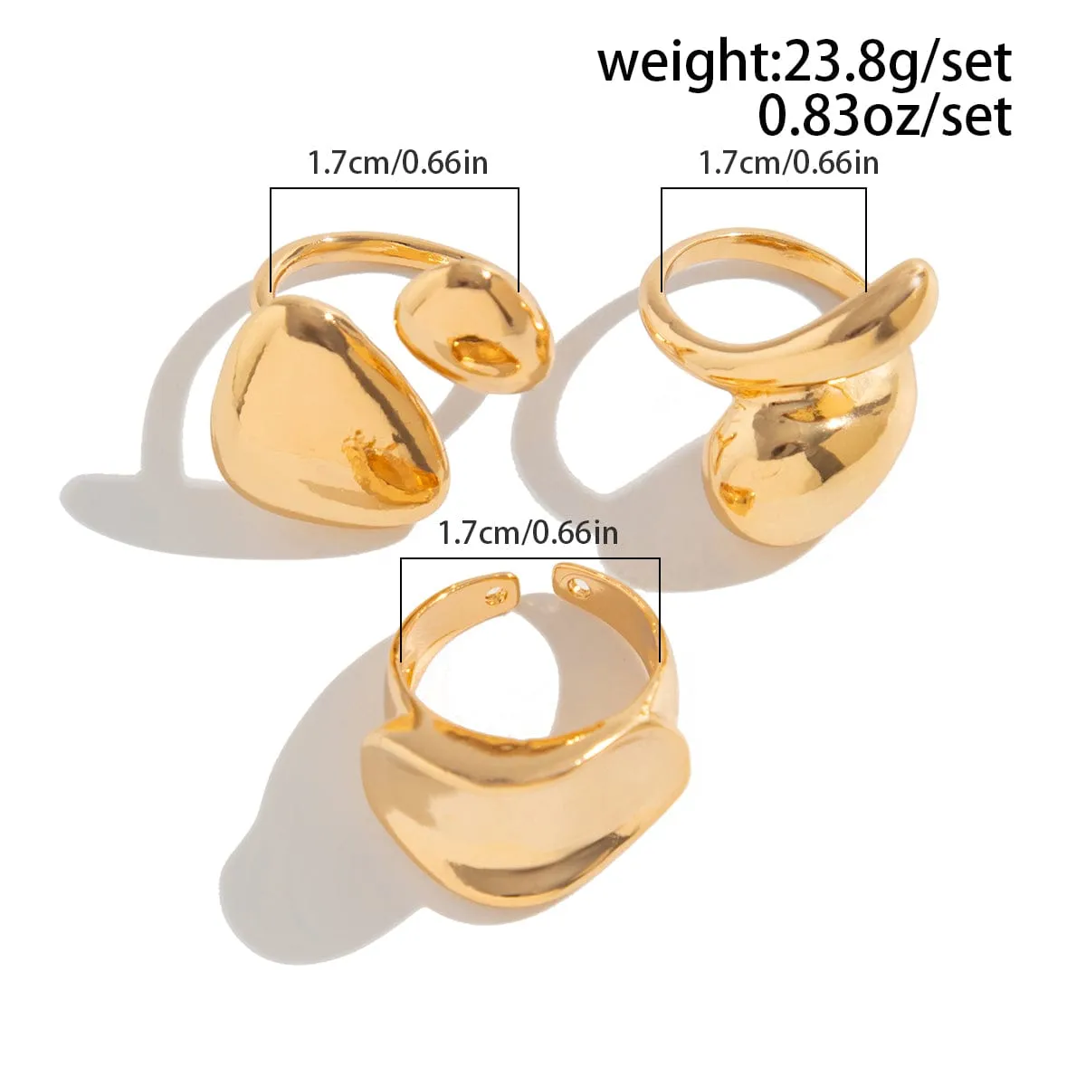 Stylish 3Pcs Chunky Glossy Waterdrop Ring Set