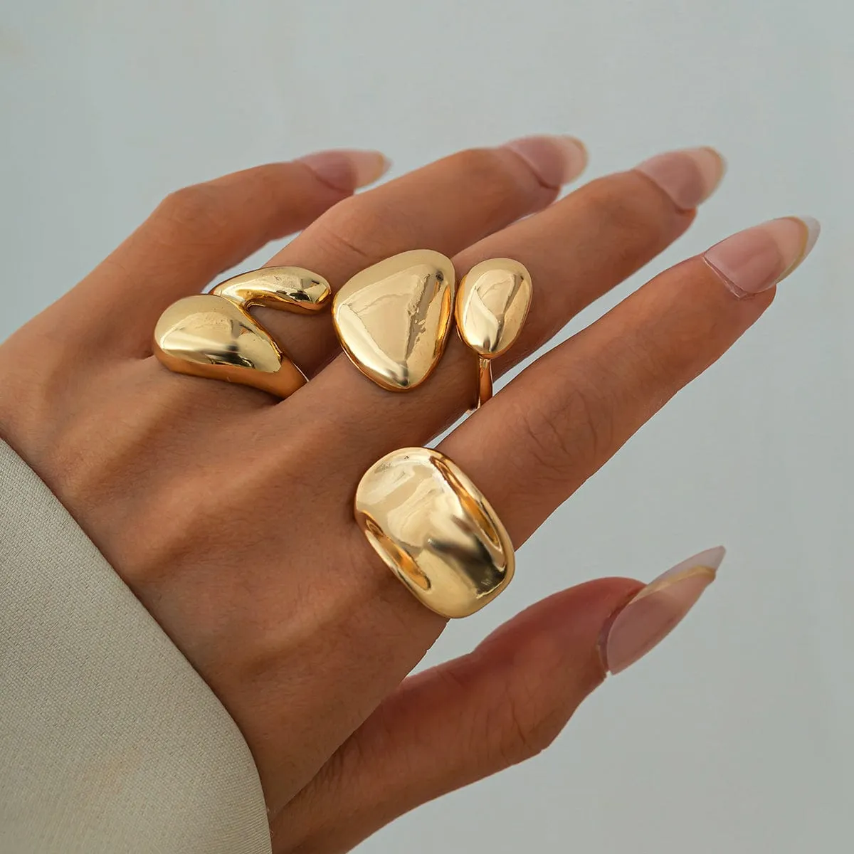 Stylish 3Pcs Chunky Glossy Waterdrop Ring Set