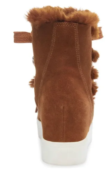 Suede Faux Fur Lined Wedge Lace Up Sneaker