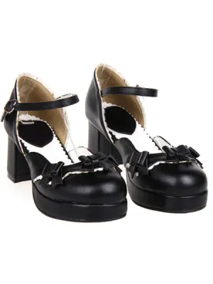 Sweet Chunky Heels Lolita Shoes Platform Strap Buckles Bows