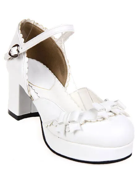 Sweet Chunky Heels Lolita Shoes Platform Strap Buckles Bows