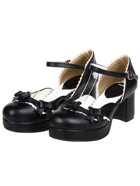 Sweet Chunky Heels Lolita Shoes Platform Strap Buckles Bows