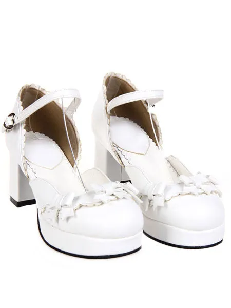 Sweet Chunky Heels Lolita Shoes Platform Strap Buckles Bows