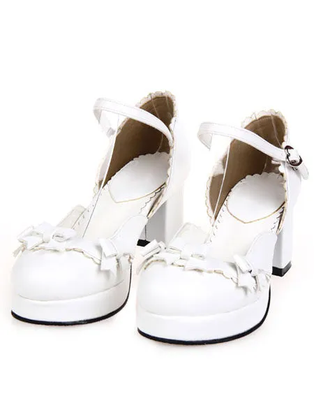 Sweet Chunky Heels Lolita Shoes Platform Strap Buckles Bows