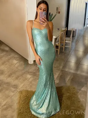 Sweet Heart Mermaid Spaghetti Straps Long Evening Prom Dresses, Custom Prom Dresses, BGS0010