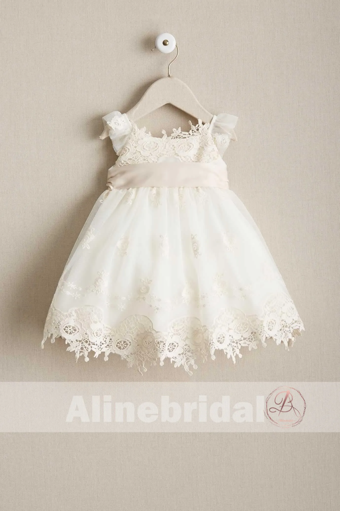 Sweet Ivory Lace Round Neck Cap Sleeve Flower Girl Dresses, FGS088