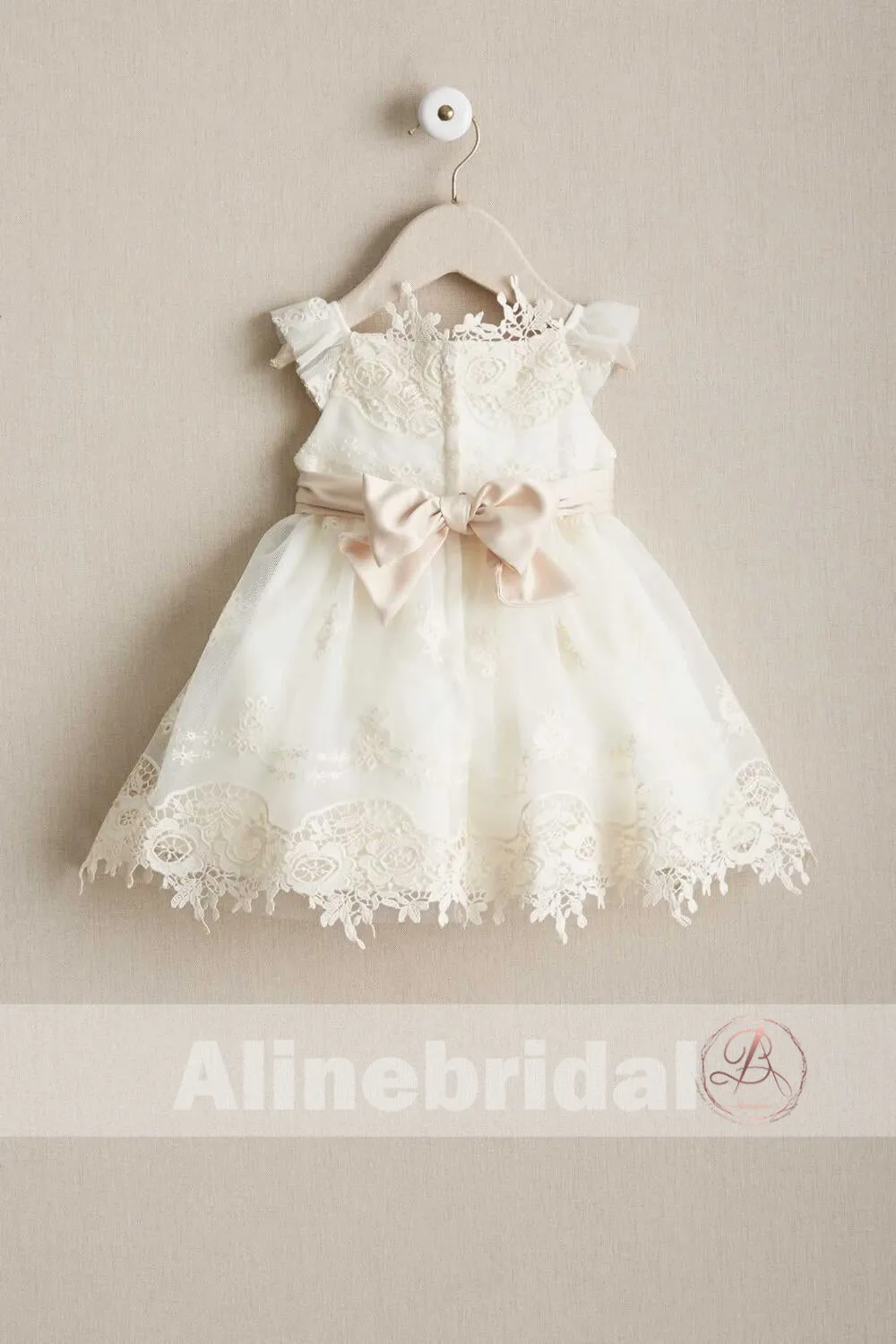 Sweet Ivory Lace Round Neck Cap Sleeve Flower Girl Dresses, FGS088