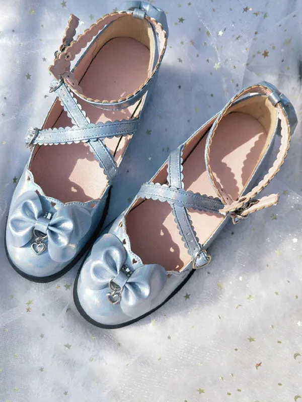 Sweet Lolita Footwear Blue Bows Round Toe Lolita Shoes