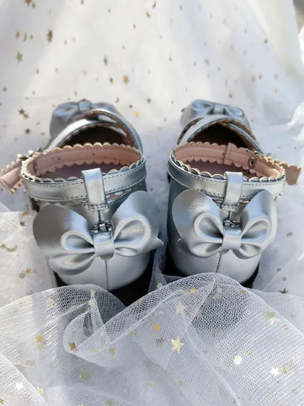 Sweet Lolita Footwear Blue Bows Round Toe Lolita Shoes