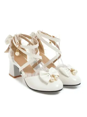 Sweet Lolita Footwear Bow Lace High Heel PU Leather Lolita Pump Shoes