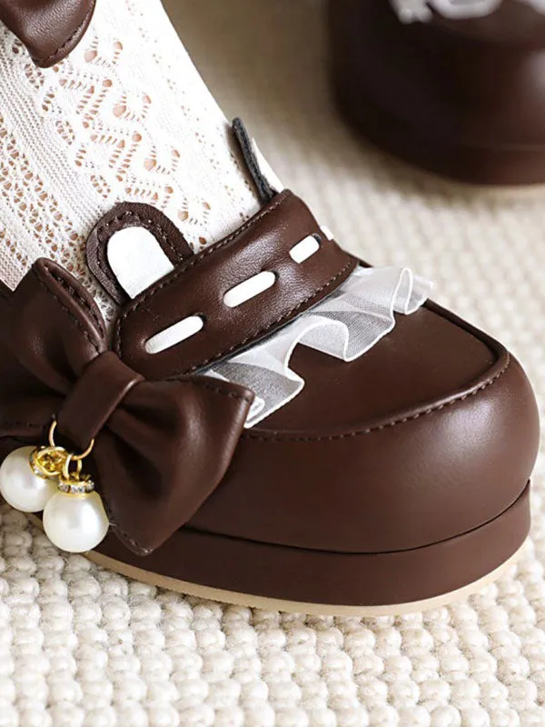 Sweet Lolita Footwear Pink Bowkont Round Toe PU Leather Lolita Pumps