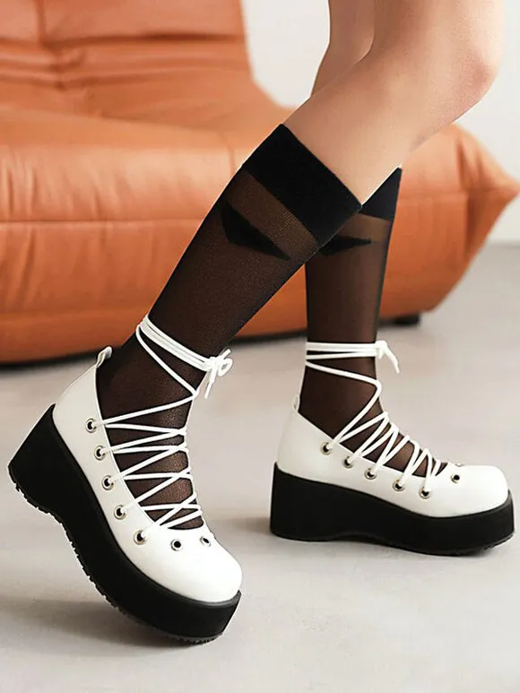 Sweet Lolita Footwear Pink Lace Up Round Toe PU Leather Lolita Shoes