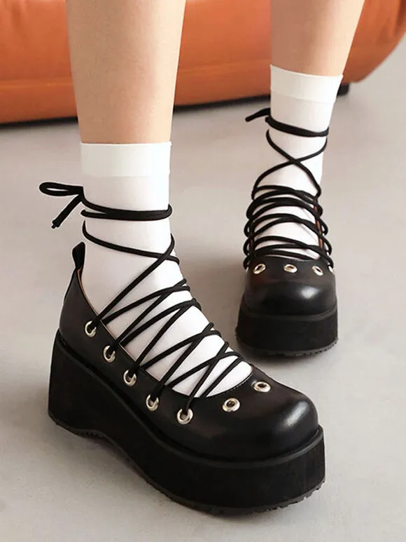 Sweet Lolita Footwear Pink Lace Up Round Toe PU Leather Lolita Shoes