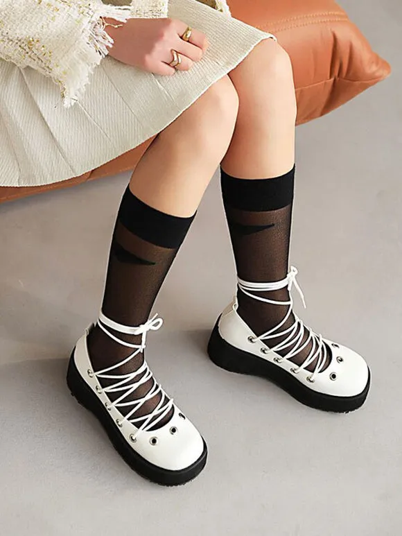 Sweet Lolita Footwear Pink Lace Up Round Toe PU Leather Lolita Shoes