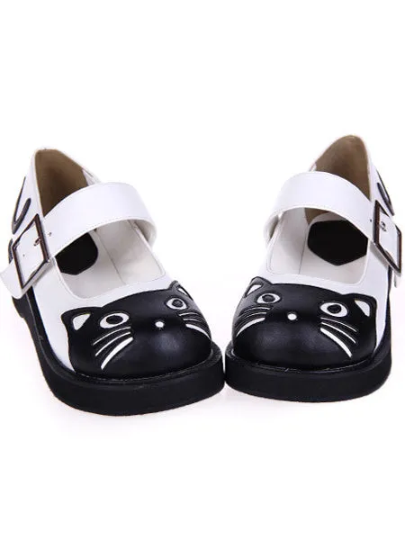 Sweet Lolita Heels Black And White Kitty Pu Lolita Shoes