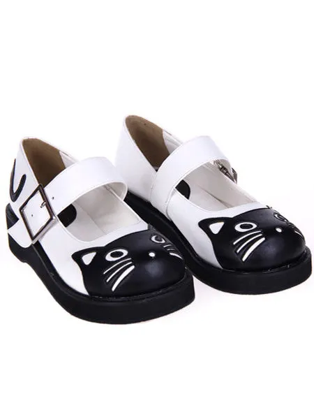 Sweet Lolita Heels Black And White Kitty Pu Lolita Shoes
