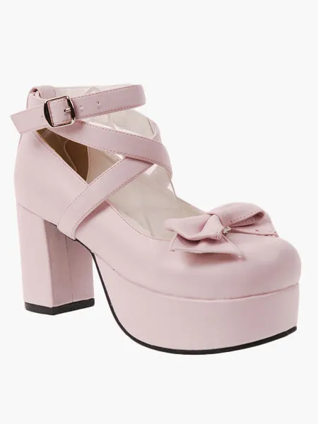 Sweet Lolita Heels Pink Platform Cross Straps Lolita Shoes