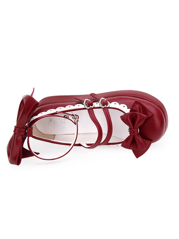 Sweet Lolita Pumps Burgundy Bows Round Toe Flatform Lolita Shoes