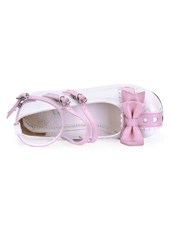 Sweet Lolita Pumps Sweetheart Bow Strappy Two Tone Platform PU Lolita Shoes