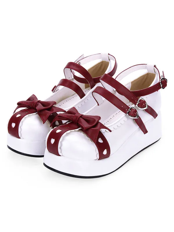 Sweet Lolita Pumps Sweetheart Bow Strappy Two Tone Platform PU Lolita Shoes