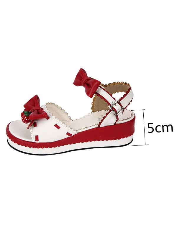 Sweet Lolita Sandals Strawberry Bell Bows White Lolita Shoes