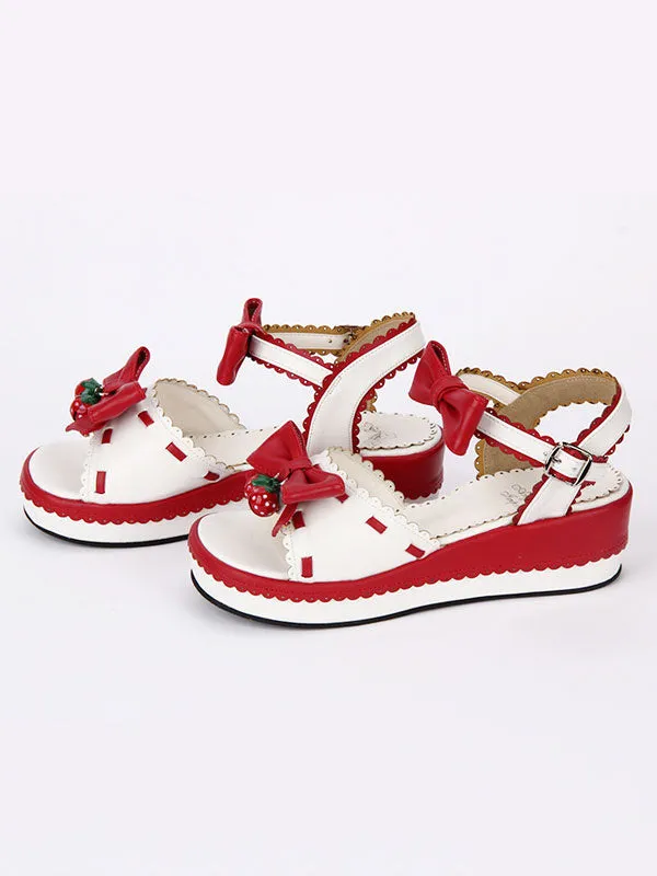 Sweet Lolita Sandals Strawberry Bell Bows White Lolita Shoes