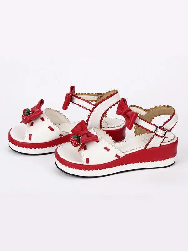 Sweet Lolita Sandals Strawberry Bell Bows White Lolita Shoes