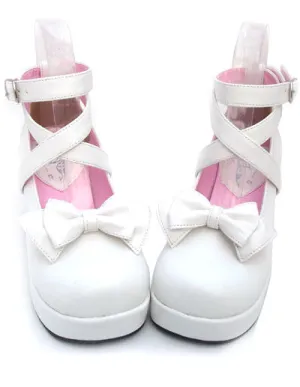 Sweet Lolita Shoes Chunky Heel Black Bow PU Lolita Shoes