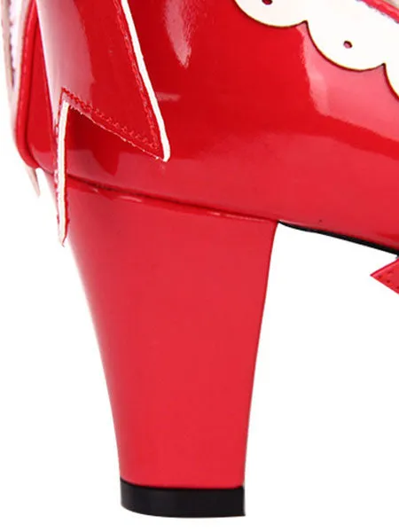 Sweet Lolita Shoes Red Bow Strappy Patent PU Red Lolita Pumps