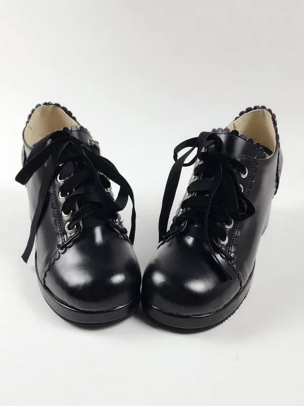 Sweet Lolita Shoes Square Toe Puppy Heel PU Lace Up Red Lolita Shoes
