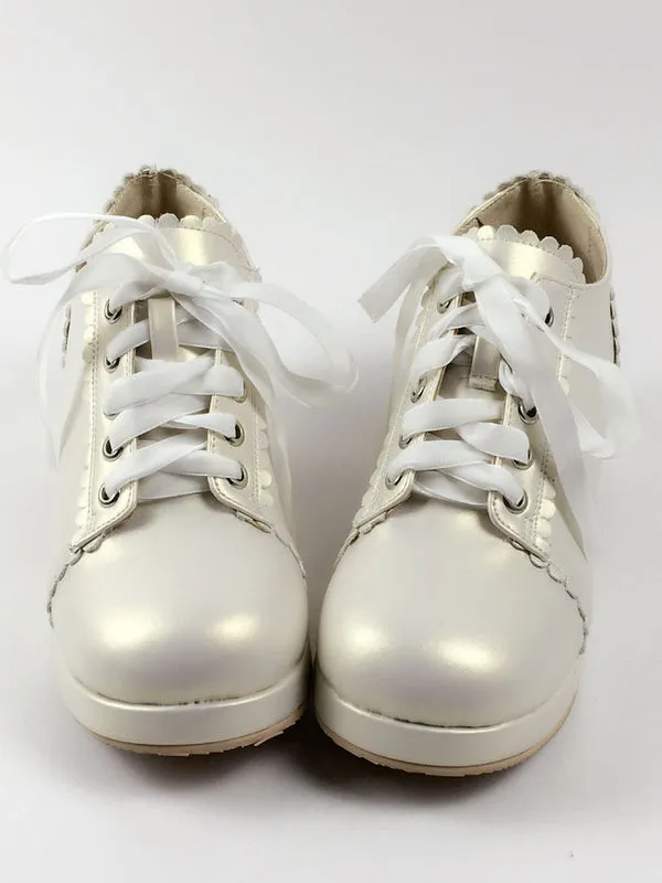 Sweet Lolita Shoes Square Toe Puppy Heel PU Lace Up Red Lolita Shoes
