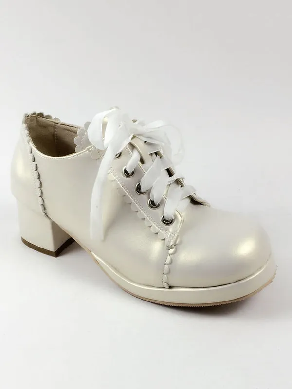 Sweet Lolita Shoes Square Toe Puppy Heel PU Lace Up Red Lolita Shoes