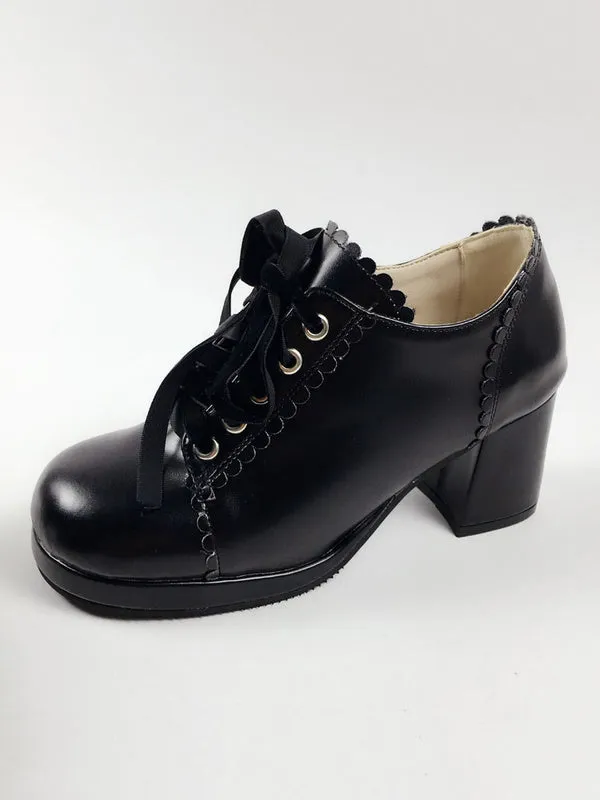 Sweet Lolita Shoes Square Toe Puppy Heel PU Lace Up Red Lolita Shoes