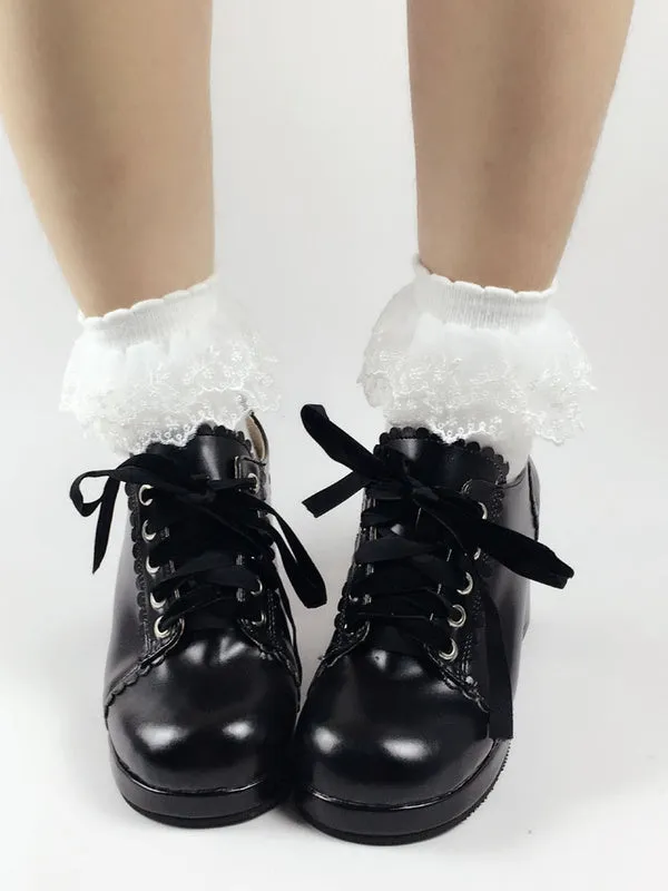 Sweet Lolita Shoes Square Toe Puppy Heel PU Lace Up Red Lolita Shoes