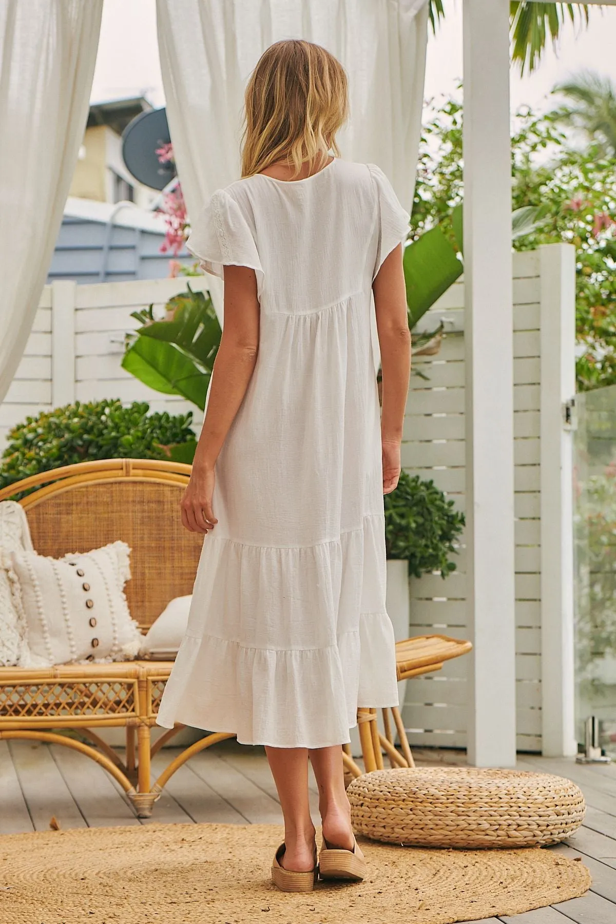 Sweet Pea White Embroidery Alaska Midi