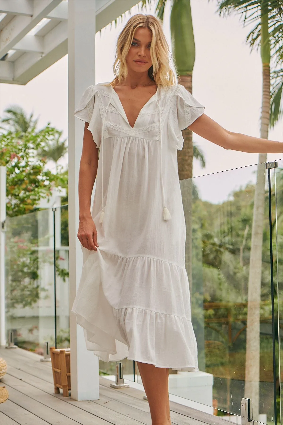 Sweet Pea White Embroidery Alaska Midi