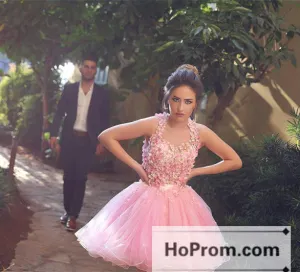 Sweet Pink Short Applique Mini Prom Dresses Homecoming Dresses