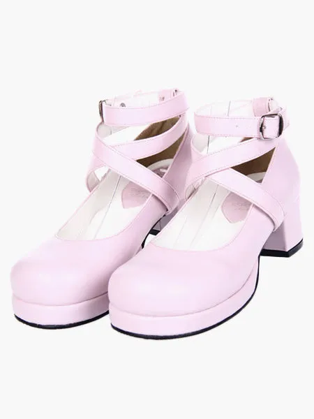 Sweet Square Heels Shoes Ankle Straps Bow Buckle