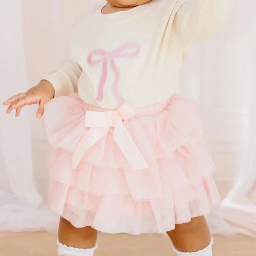 Sweet Wink - Ballet Bow Tiered Tutu - Kids Dress Up Skirt - Coquette