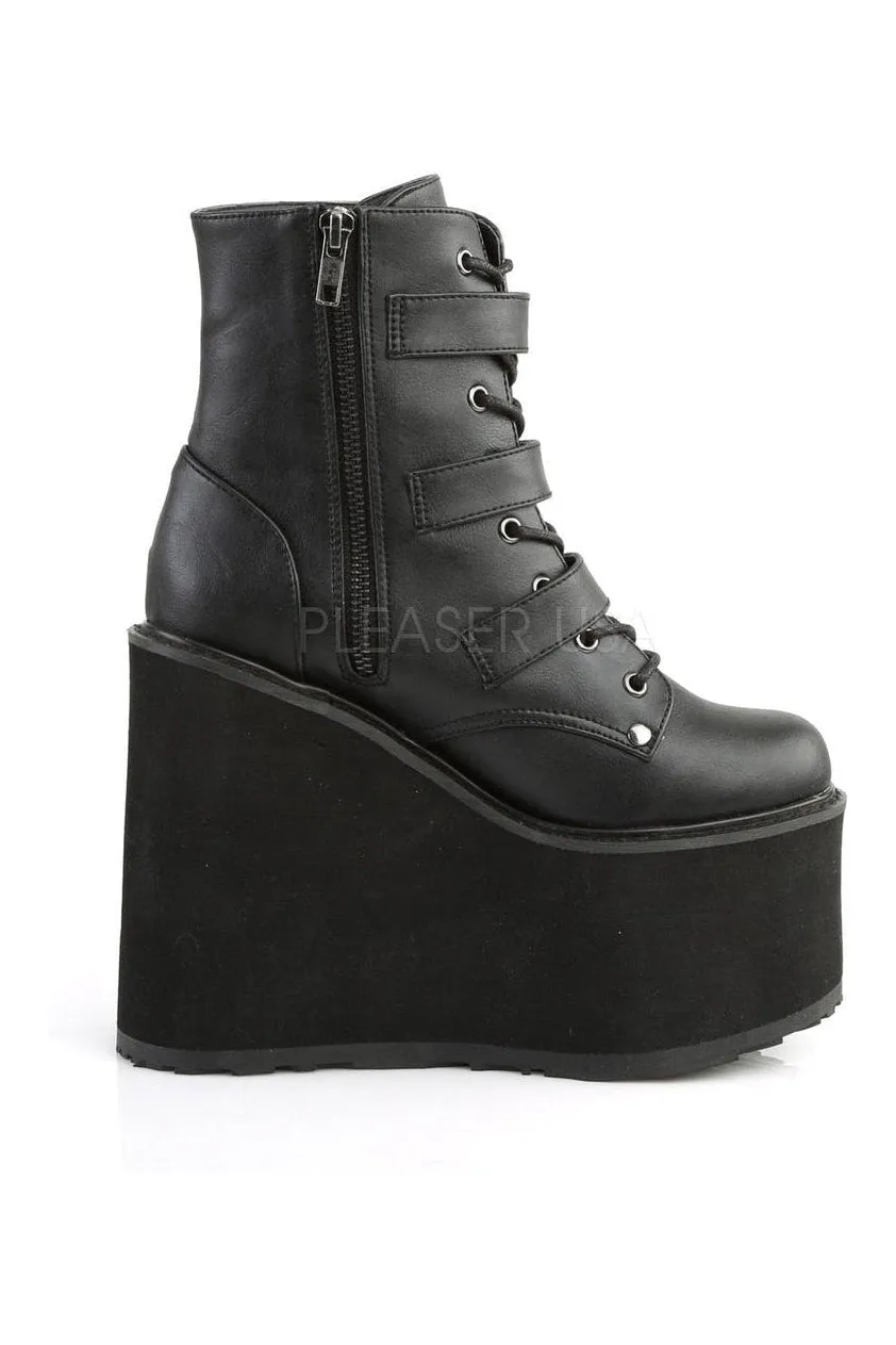 SWING-103 Demonia Wedge | Black Faux Leather