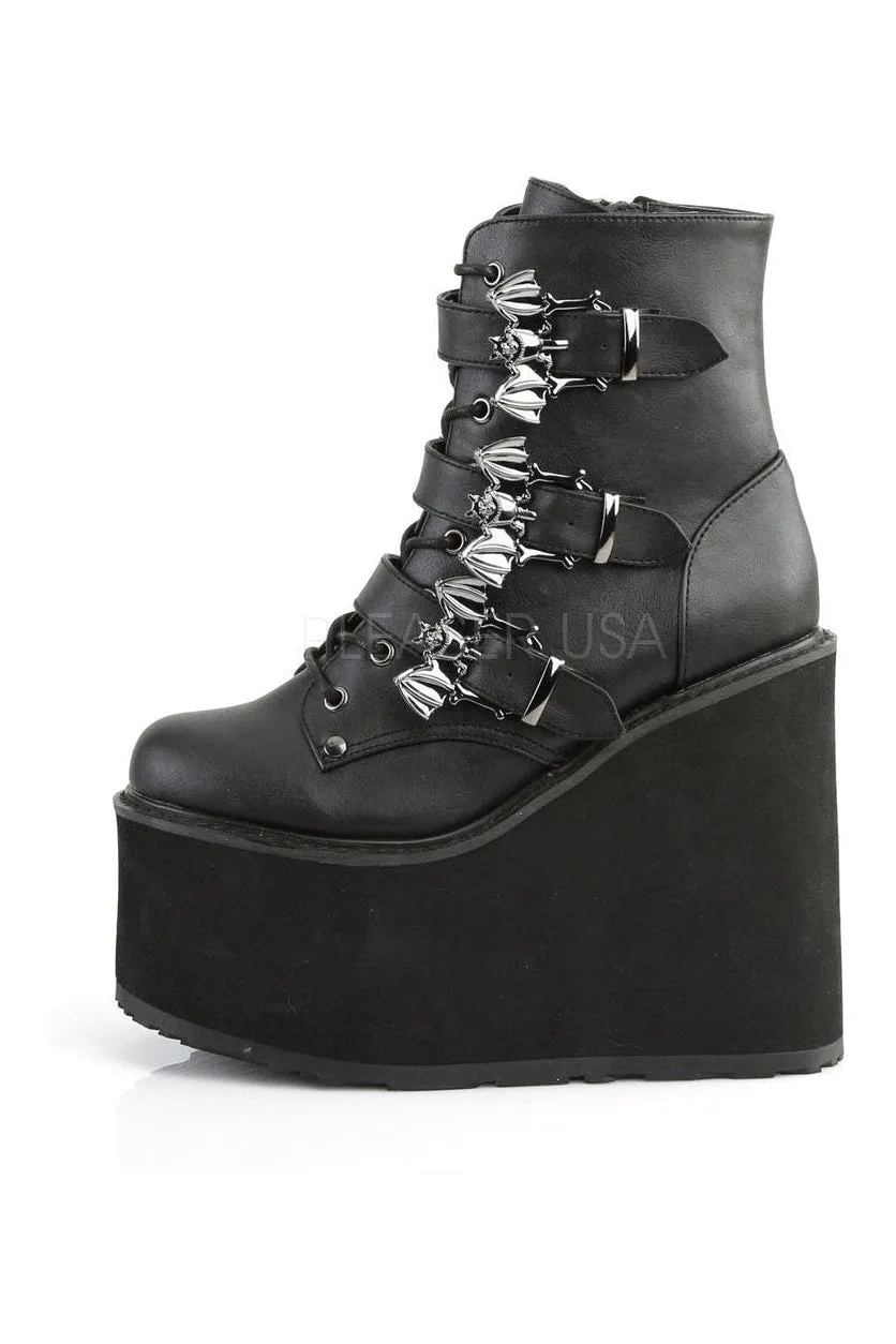 SWING-103 Demonia Wedge | Black Faux Leather