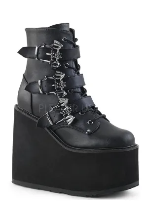 SWING-103 Demonia Wedge | Black Faux Leather