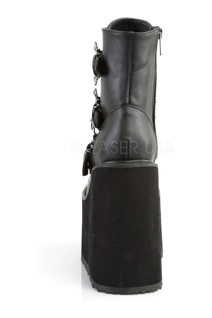 SWING-103 Demonia Wedge | Black Faux Leather