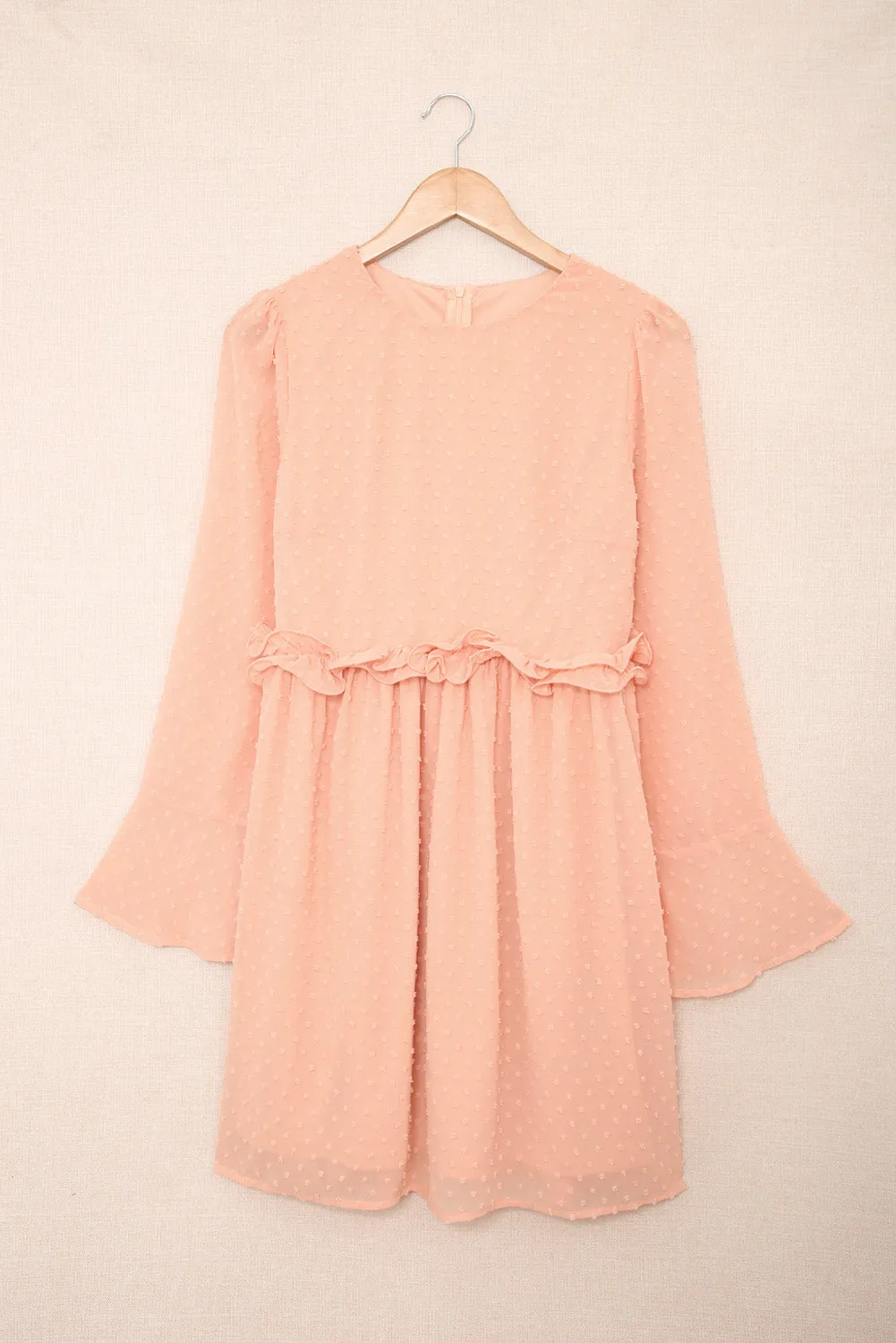 Swiss Dot Ruffled Bell Sleeve High Waist Mini Dress