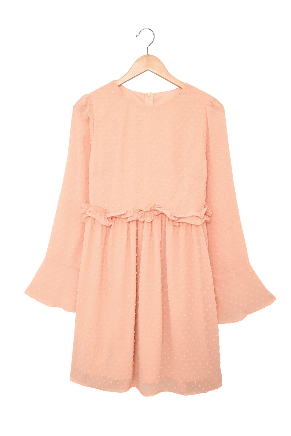 Swiss Dot Ruffled Bell Sleeve High Waist Mini Dress