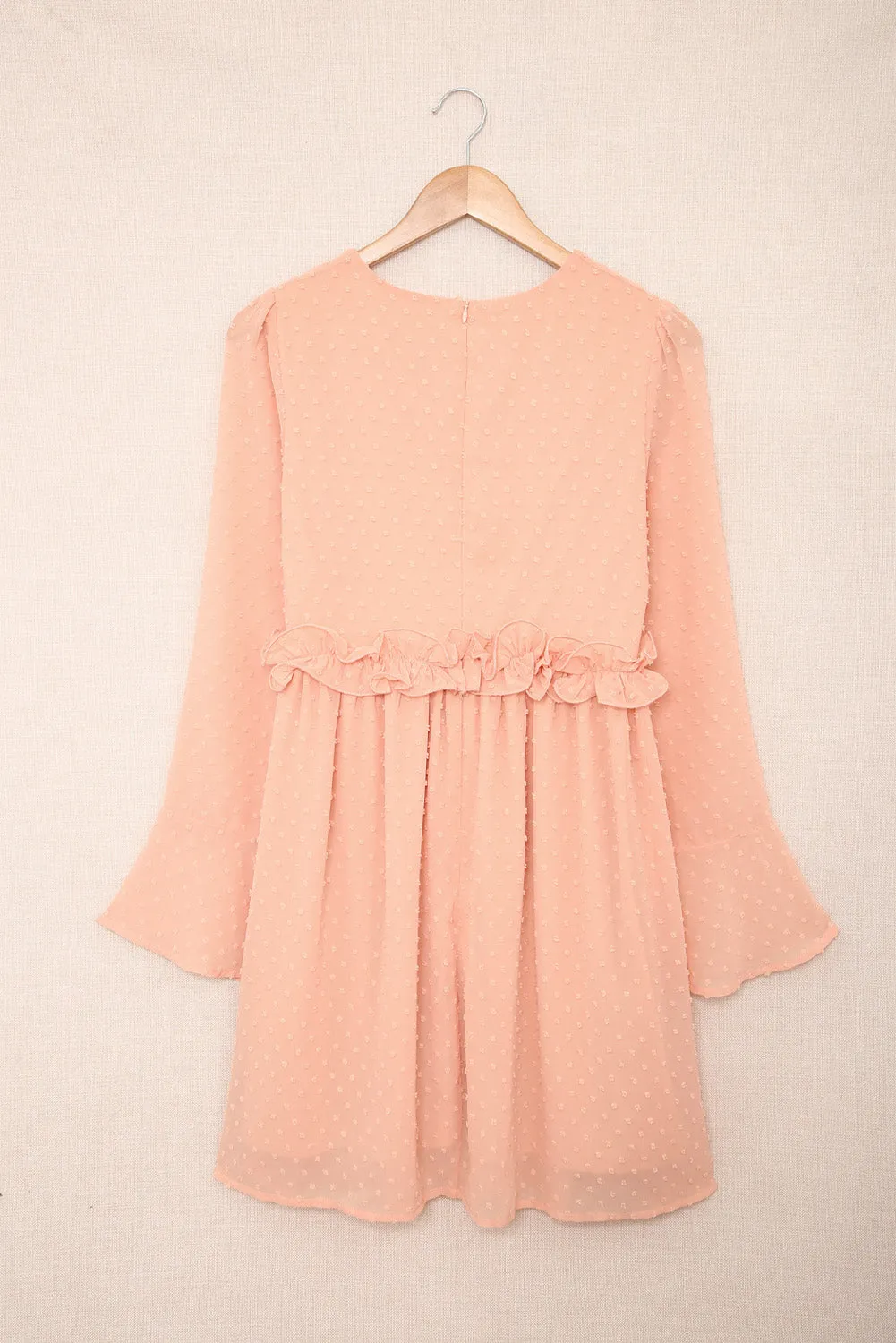 Swiss Dot Ruffled Bell Sleeve High Waist Mini Dress