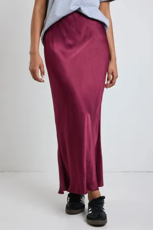 Talent Satin Bias Midi Skirt Burgundy