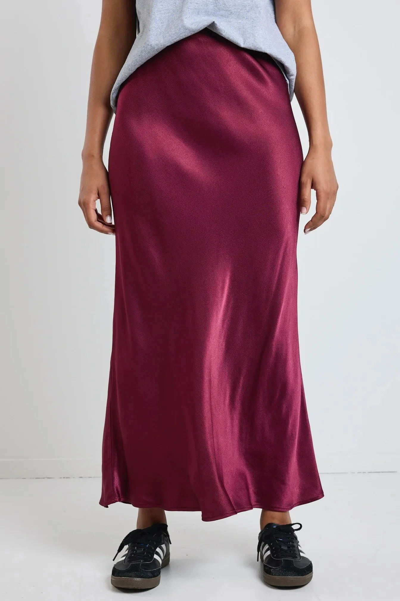 Talent Satin Bias Midi Skirt Burgundy
