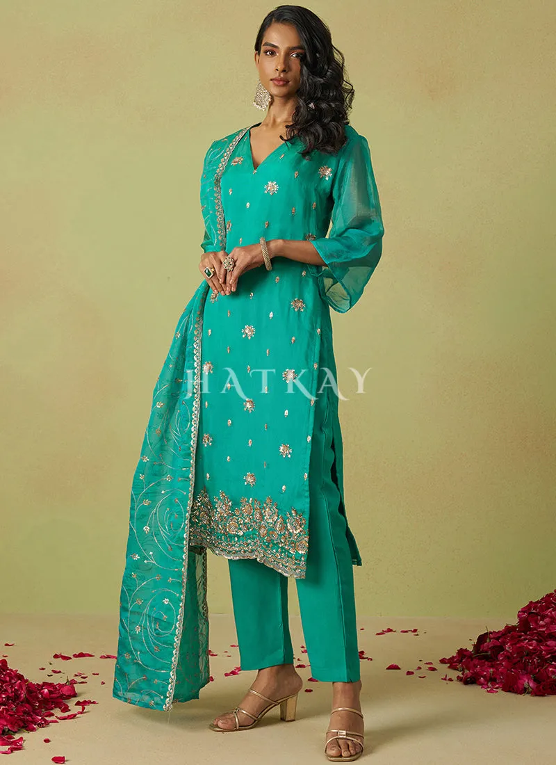 Teal Blue Embroidery Salwar Suit