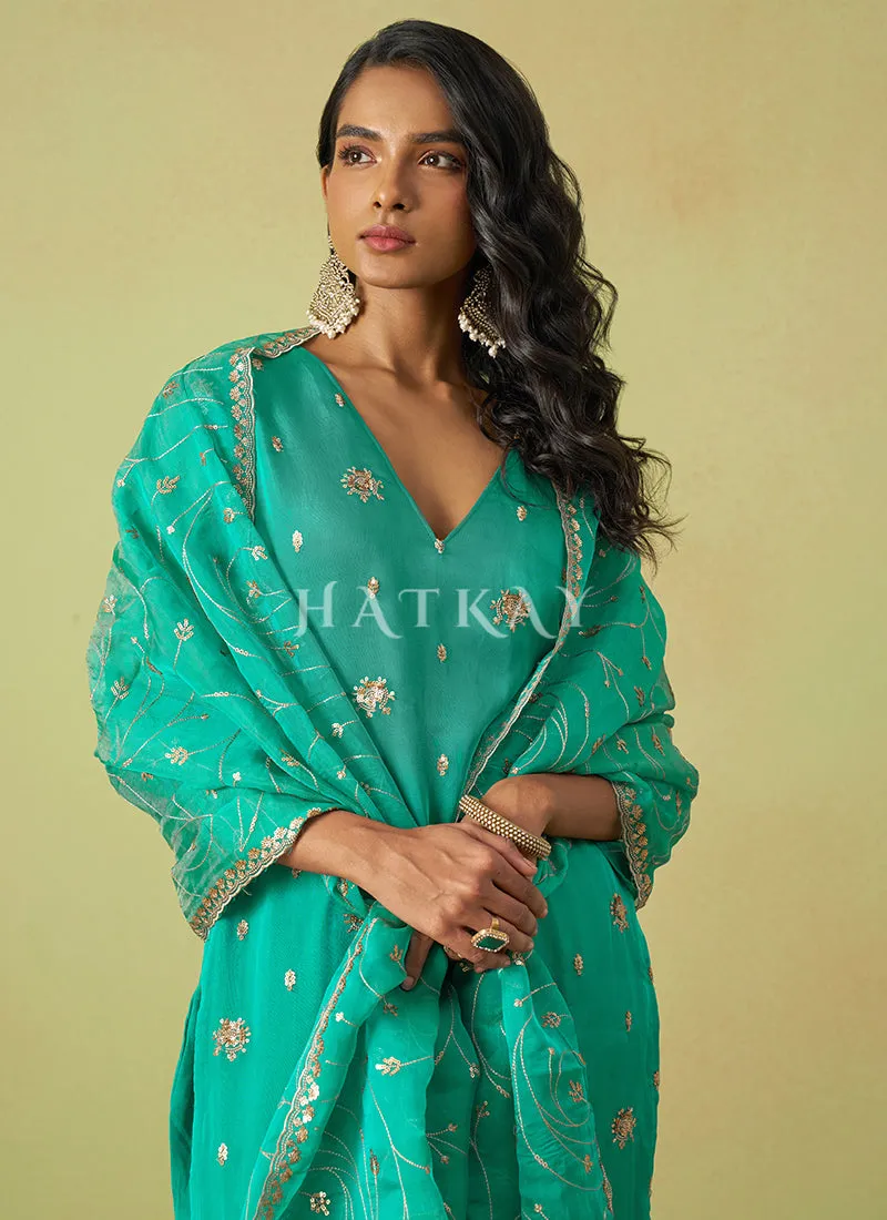 Teal Blue Embroidery Salwar Suit